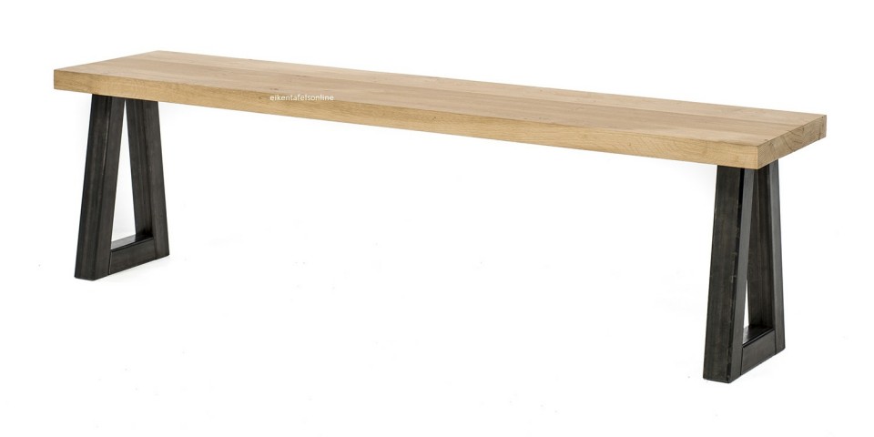 Eiken bank - 4,5 cm dik - metalen H onderstel