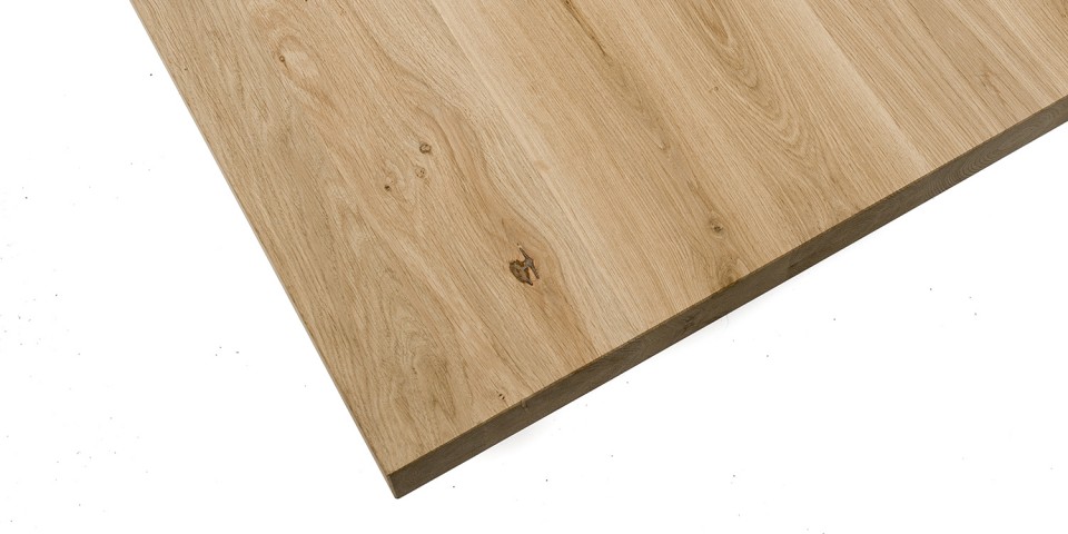 Eiken tafel - 6 cm dik - metalen U onderstel 12x6 cm