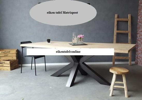 Eiken boomstamtafel - 4,5 dik - metalen onderstel Matrix poot 10x10 cm