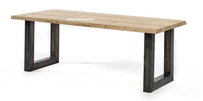 Eiken boomstamtafel - 4 cm dik - metalen U onderstel