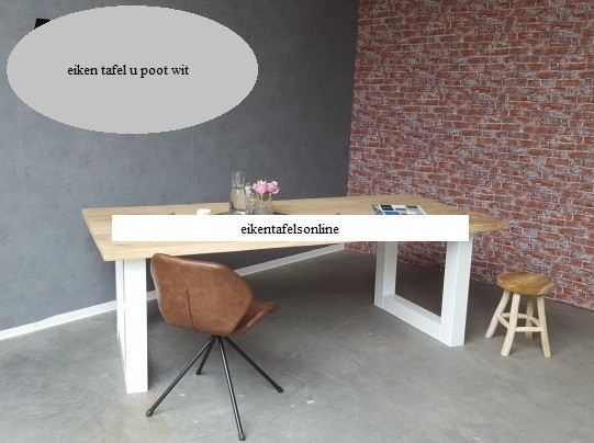 Eiken boomstamtafel - 4 cm dik - metalen U onderstel