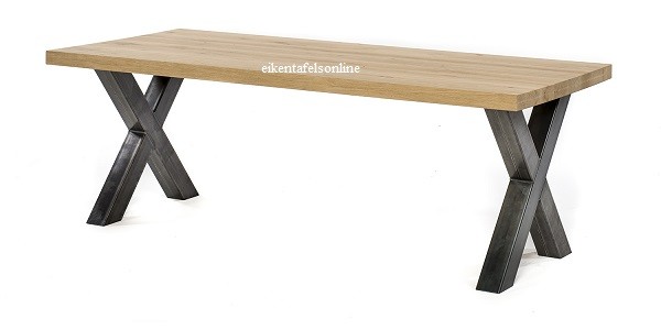 Eiken tafel - 4 cm dik - metalen x onderstel