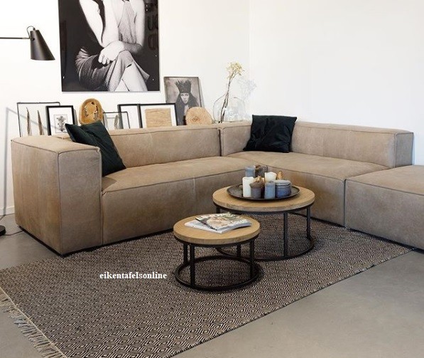 Eiken salontafel rond - rond onderstel