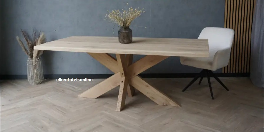 Eiken tafel - Eiken Matrix onderstel - 12x5 cm