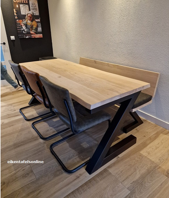 Eiken tafel - 4 cm dik - metalen Z onderstel 