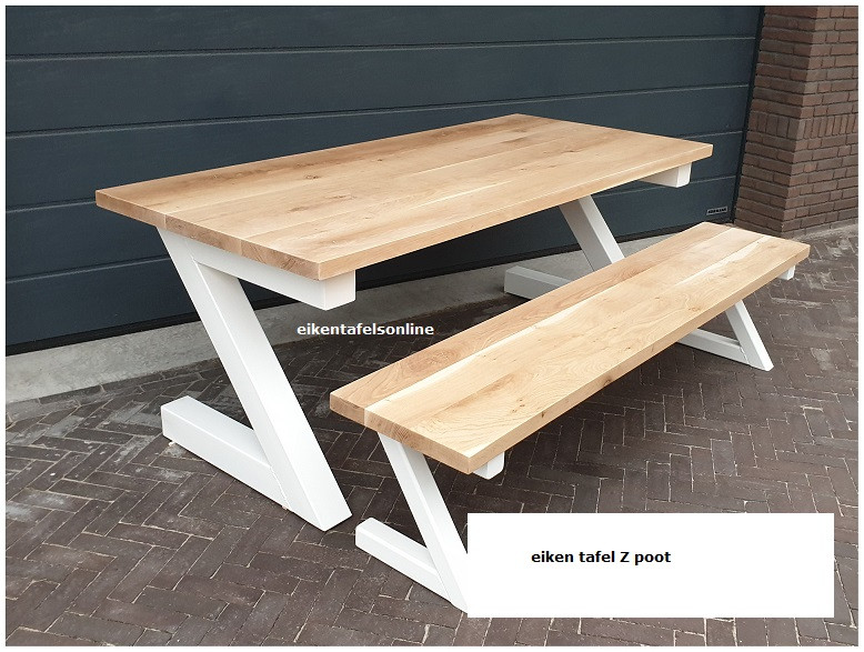 Eiken tafel - 4 cm dik - metalen Z onderstel 