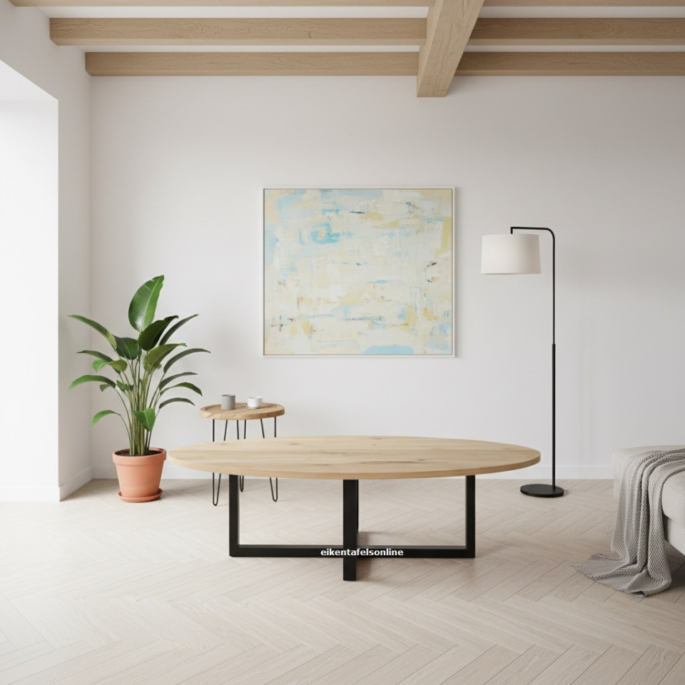 Eiken tafel Ovaal - Dubbel U poot - Metaal