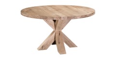 Eiken tafel rond - met eiken X onderstel