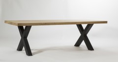 Eiken tafel opgedikt blad - metalen onderstel X poot