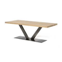 Eiken tafel - 6 cm dik - metalen V onderstel 12x6 cm