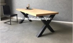 Eikenhout Visgraat Tafel - Metalen X poot