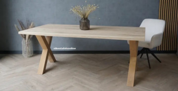 Eiken boomstamtafel - 4 cm dik - eiken X poot 12x12