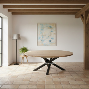 Eiken tafel Ovaal - Cross poot metaal