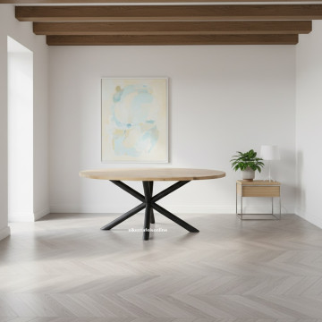 Eiken tafel Ovaal - middenpoot buis