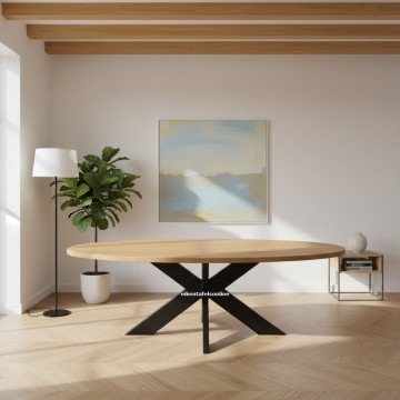 Eiken tafel Ovaal - Dubbel X poot - metaal