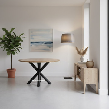 Eiken tafel rond - middenpoot buis