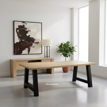 Eiken tafel - 4 cm dik - metalen A onderstel