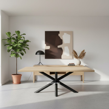 Eiken tafel - 4 cm dik - metalen matrix buis 6 cm