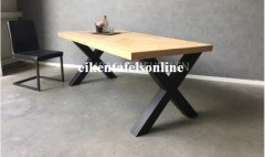 Eikenhout Visgraat Tafel - Metalen X poot