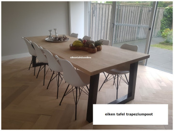 Eiken tafel - 4 cm dik - metalen trapezium onderstel