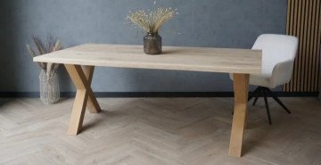 Eiken tafel - Eiken X onderstel 12x12 cm