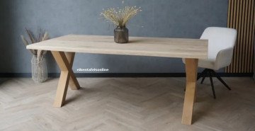 Eiken boomstamtafel - 4 cm dik - eiken X poot 12x12