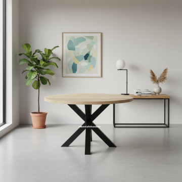 Eiken tafel rond - 4 cm dik - metalen middenpoot 8x8