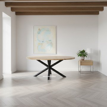 Eiken tafel Ovaal - middenpoot buis