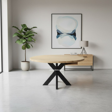 Eiken tafel rond - metalen middenpoot 8x4