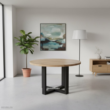 Eiken tafel rond - metalen - Dubbel U