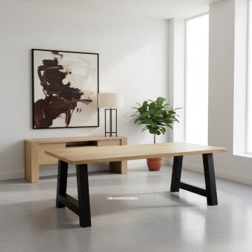Eiken tafel - 4 cm dik - metalen A onderstel
